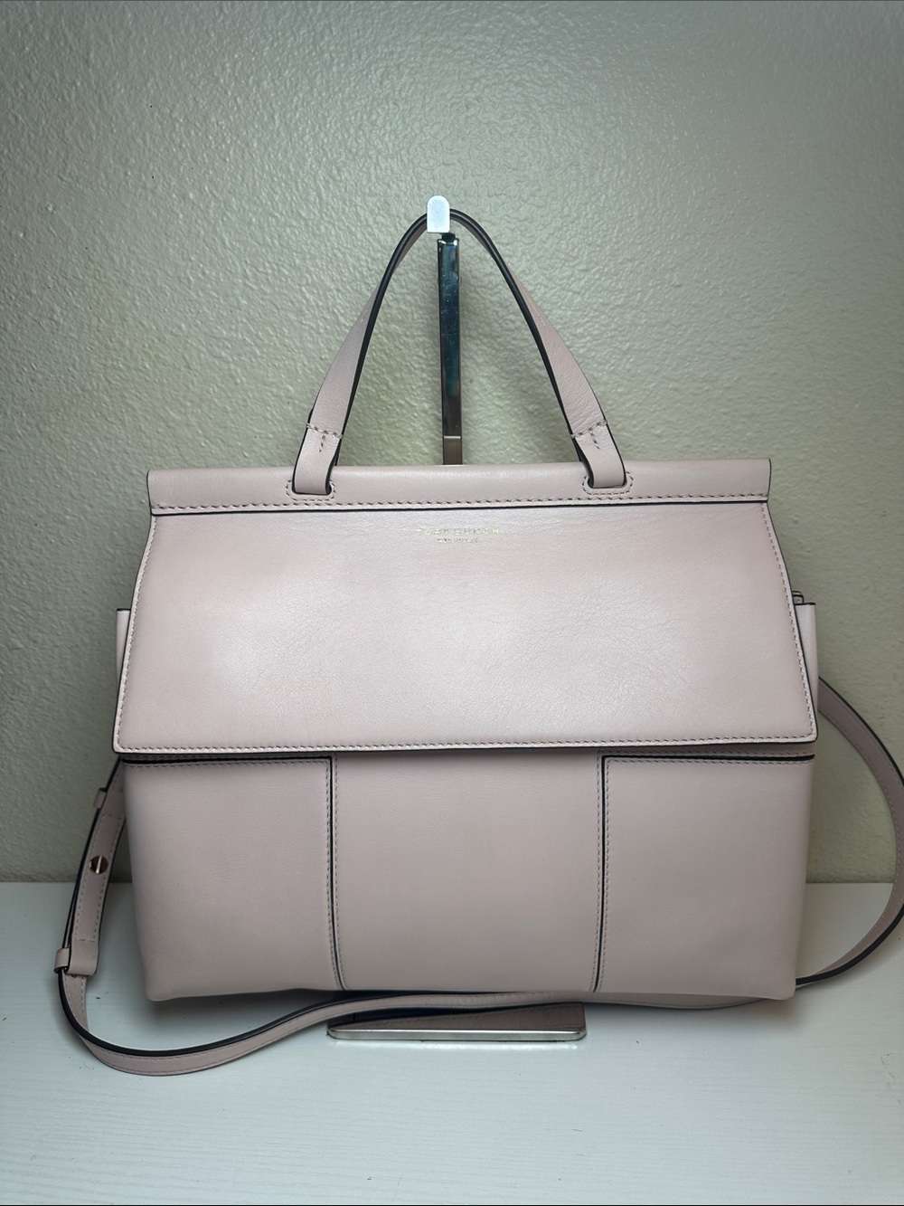 Tory Burch Block T Leather Top-Handle Satchel with matching long strap